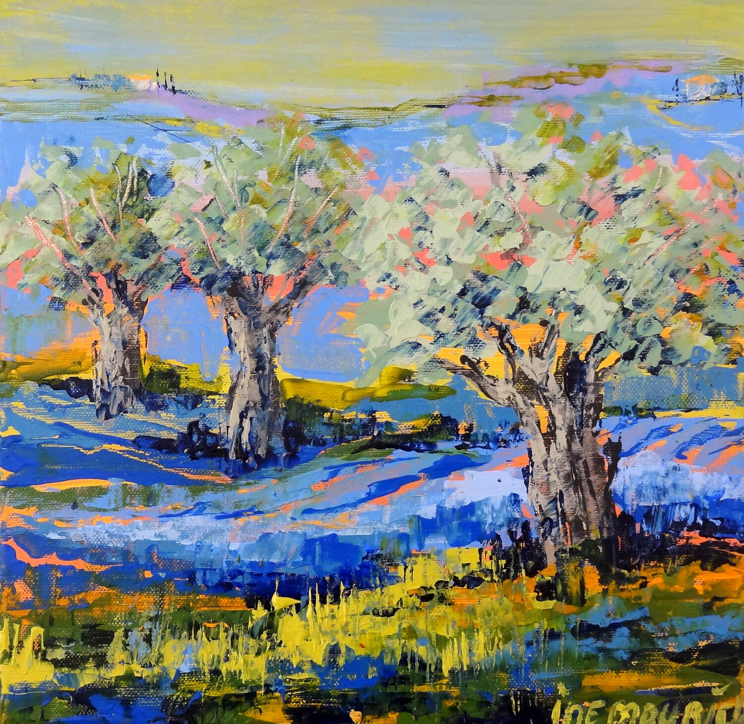 Purple fields - (Framed) Inelouise Mourick Original painting for sale