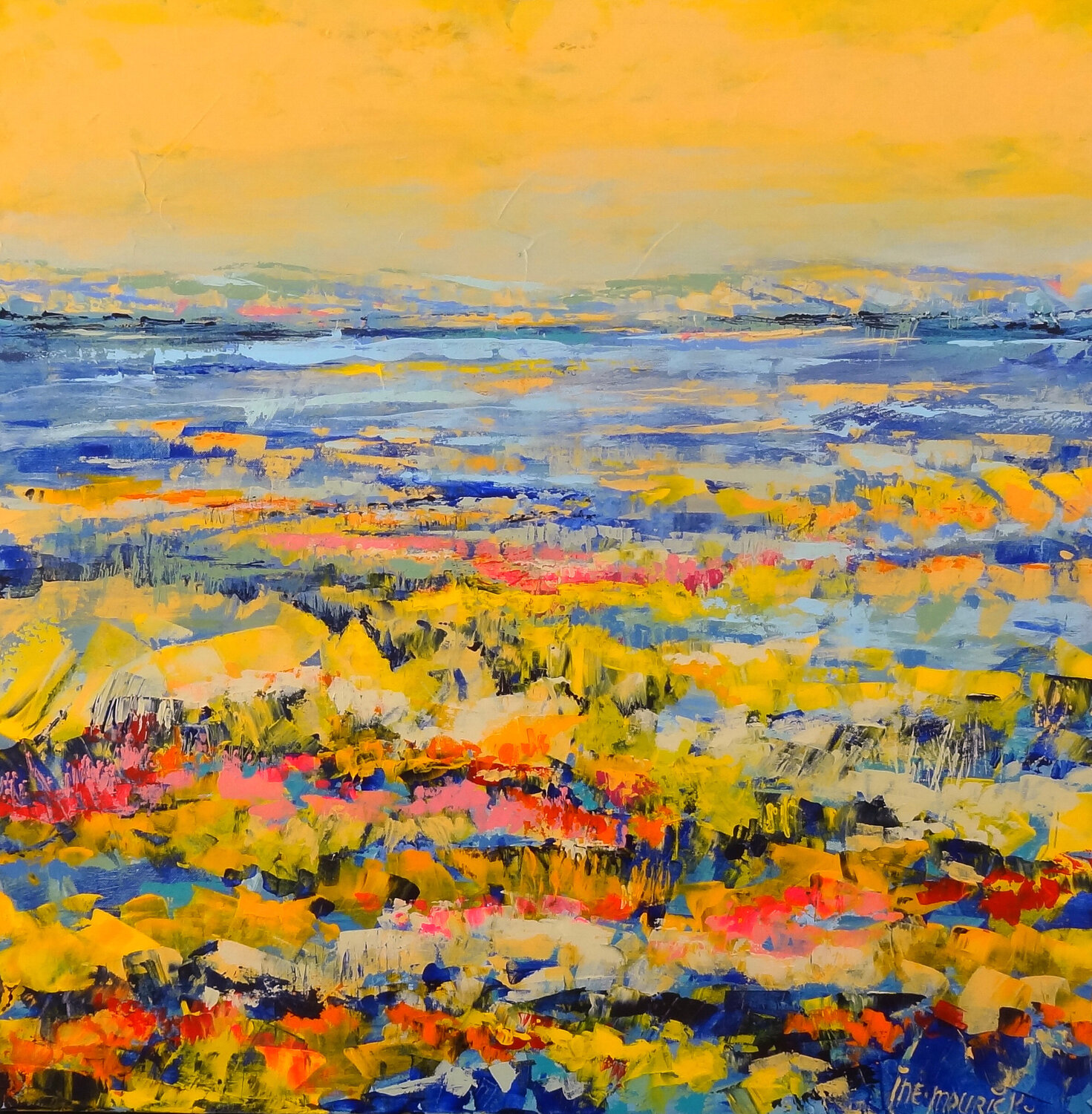 A dance of flowers under a sunny sky (Framed) Inelouise Mourick Original painting for sale