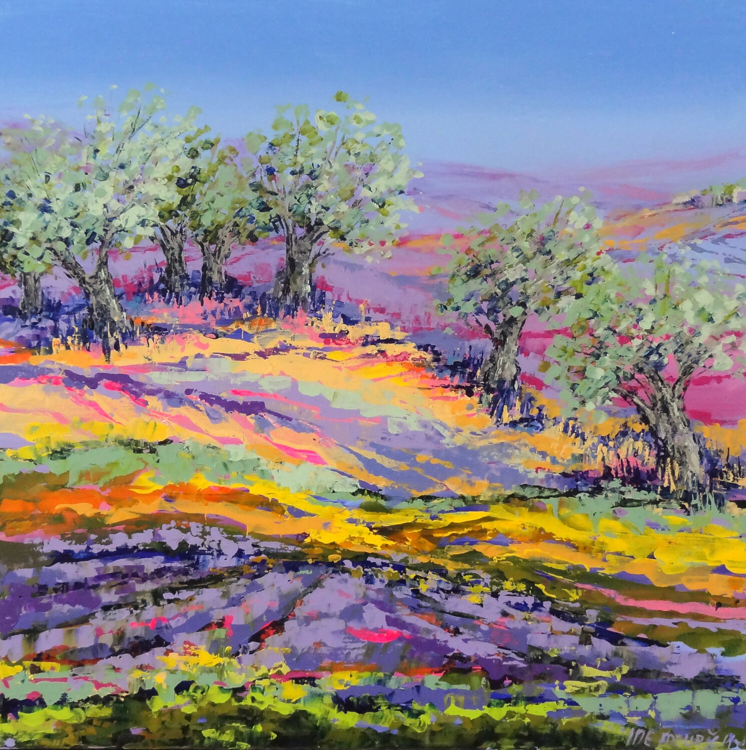 Purple valley (Framed) Inelouise Mourick Original painting for sale