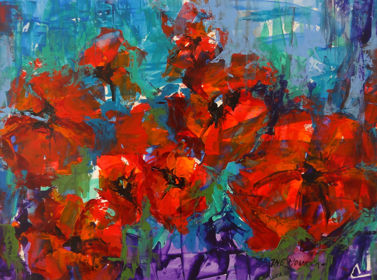 Poppies (Framed) Inelouise Mourick Original painting for sale