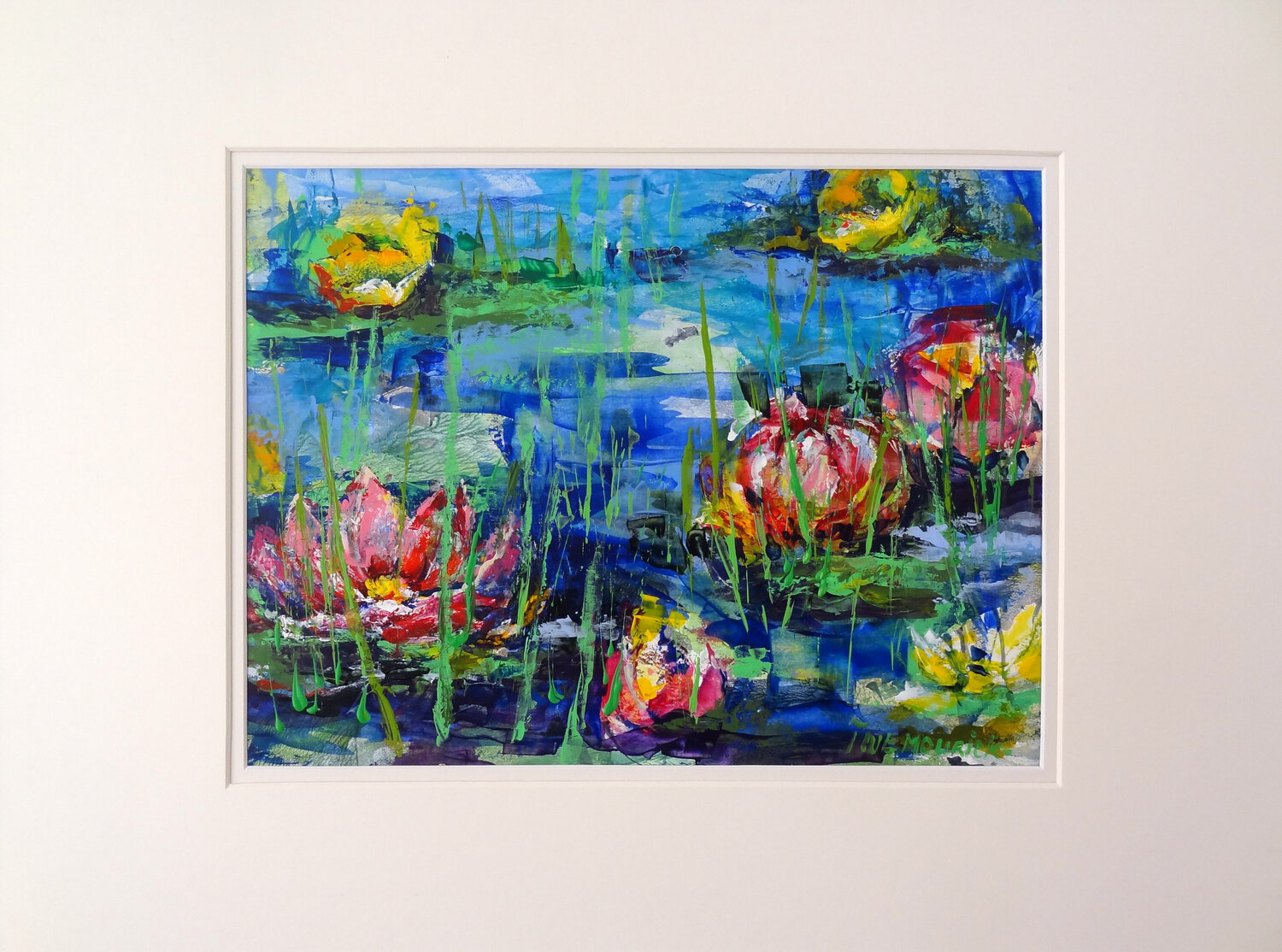 Water lilies (Framed) Inelouise Mourick Original painting for sale