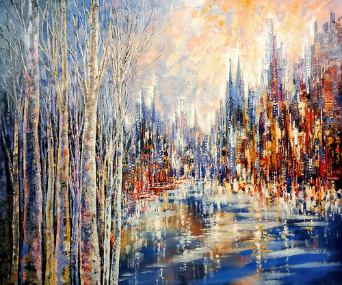 TOWERS BY THE TIMBER by Tatiana Iliina, Painting for Sale on Select
