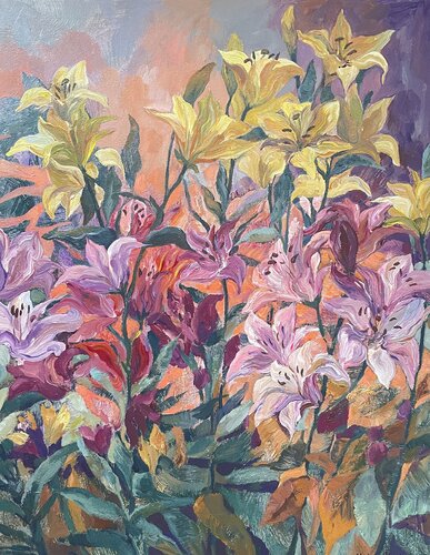 Lilies in Gauguin’s garden by Nadezda Stupina, Painting for Sale on Select