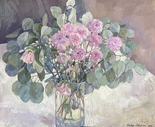 Delicate bouquet in a glass vase by Nadezda Stupina, Painting for Sale on Select