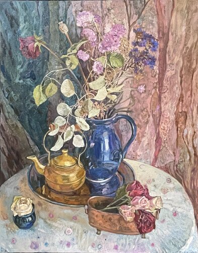 Still life with a brass teapot by Nadezda Stupina, Painting for Sale on Select