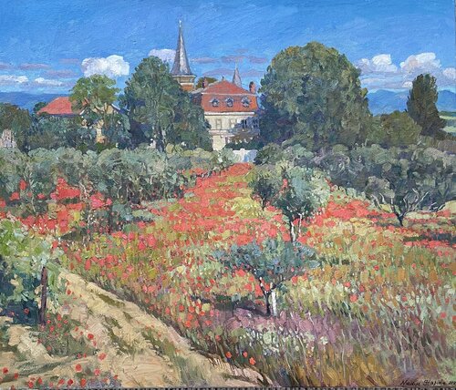Poppy field near the old estate by Nadezda Stupina, Painting for Sale on Select