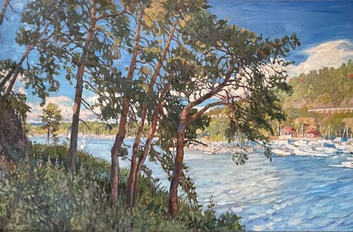 Pines on the island by Nadezda Stupina, Painting for Sale on Select