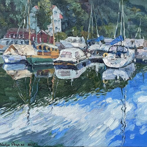 Boats in the Paddehavet by Nadezda Stupina, Painting for Sale on Select