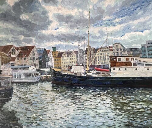 At the Bergen pier by Nadezda Stupina, Painting for Sale on Select