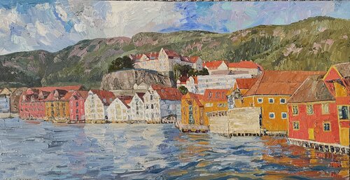 Bergen . Houses on the water . by Nadezda Stupina, Painting for Sale on Select