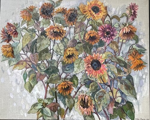 Trondheim sunflowers von Nadezda Stupina, Malerei kaufen auf Select