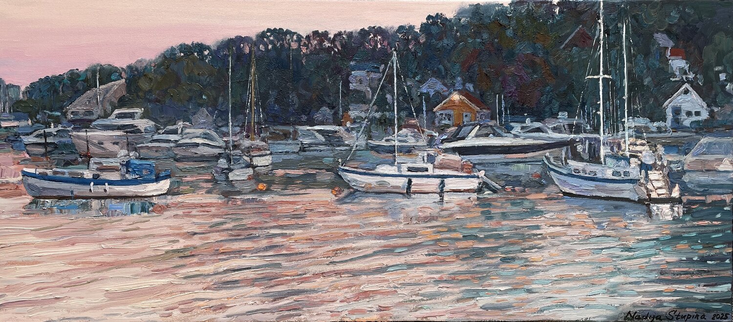 Pink evening  at Malmøya Nadezda Stupina Original painting for sale