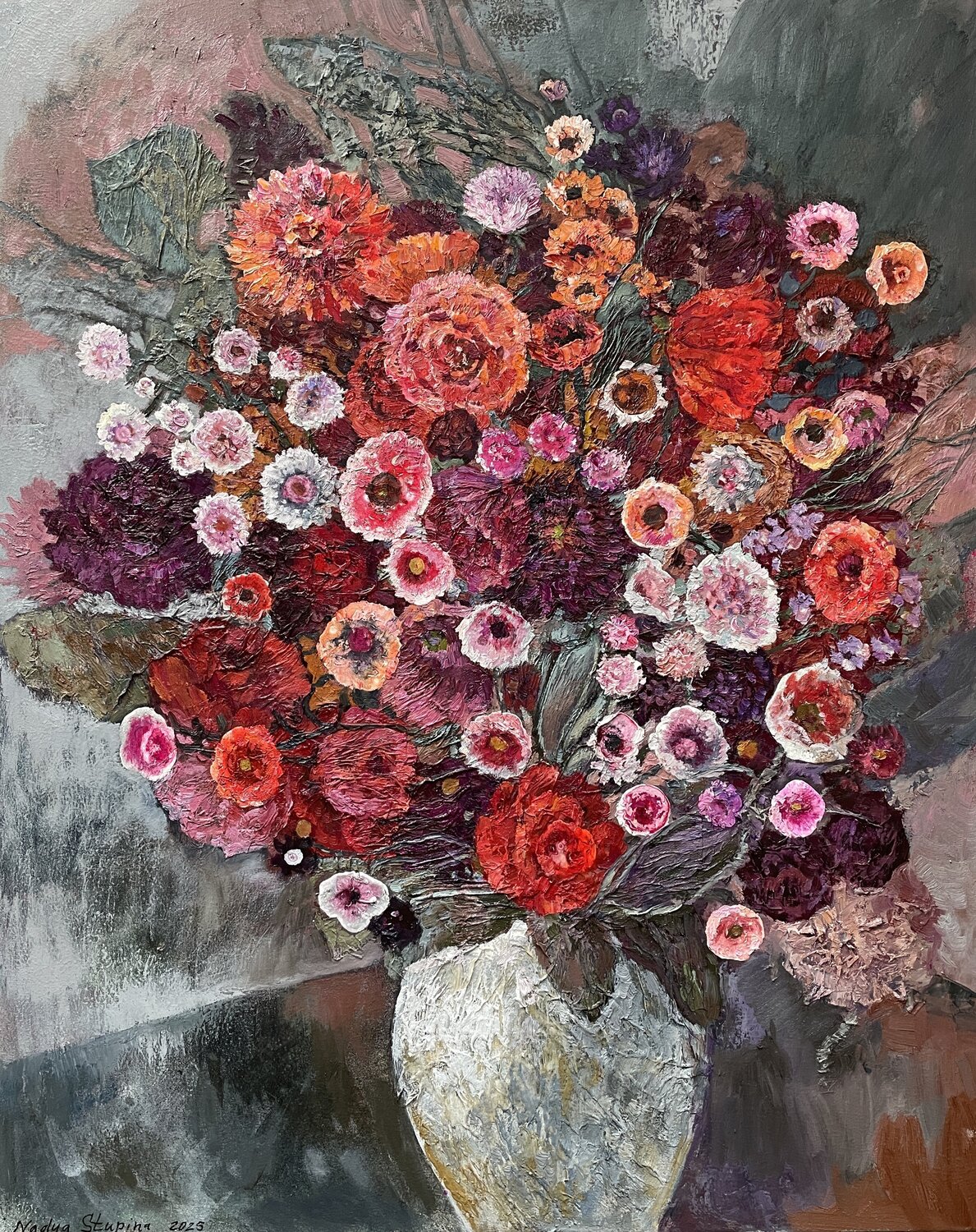 Bouquet in a white vise Nadezda Stupina Original painting for sale