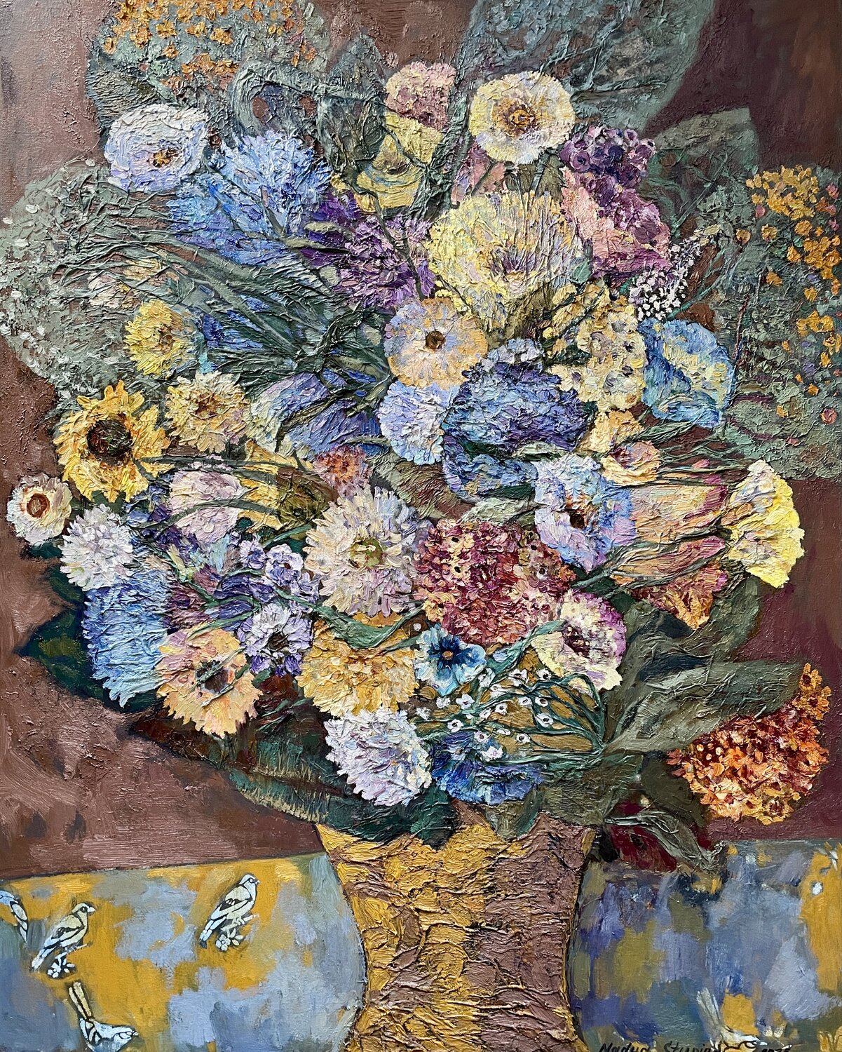 Bouquet in a Yellow  vise Nadezda Stupina Original painting for sale