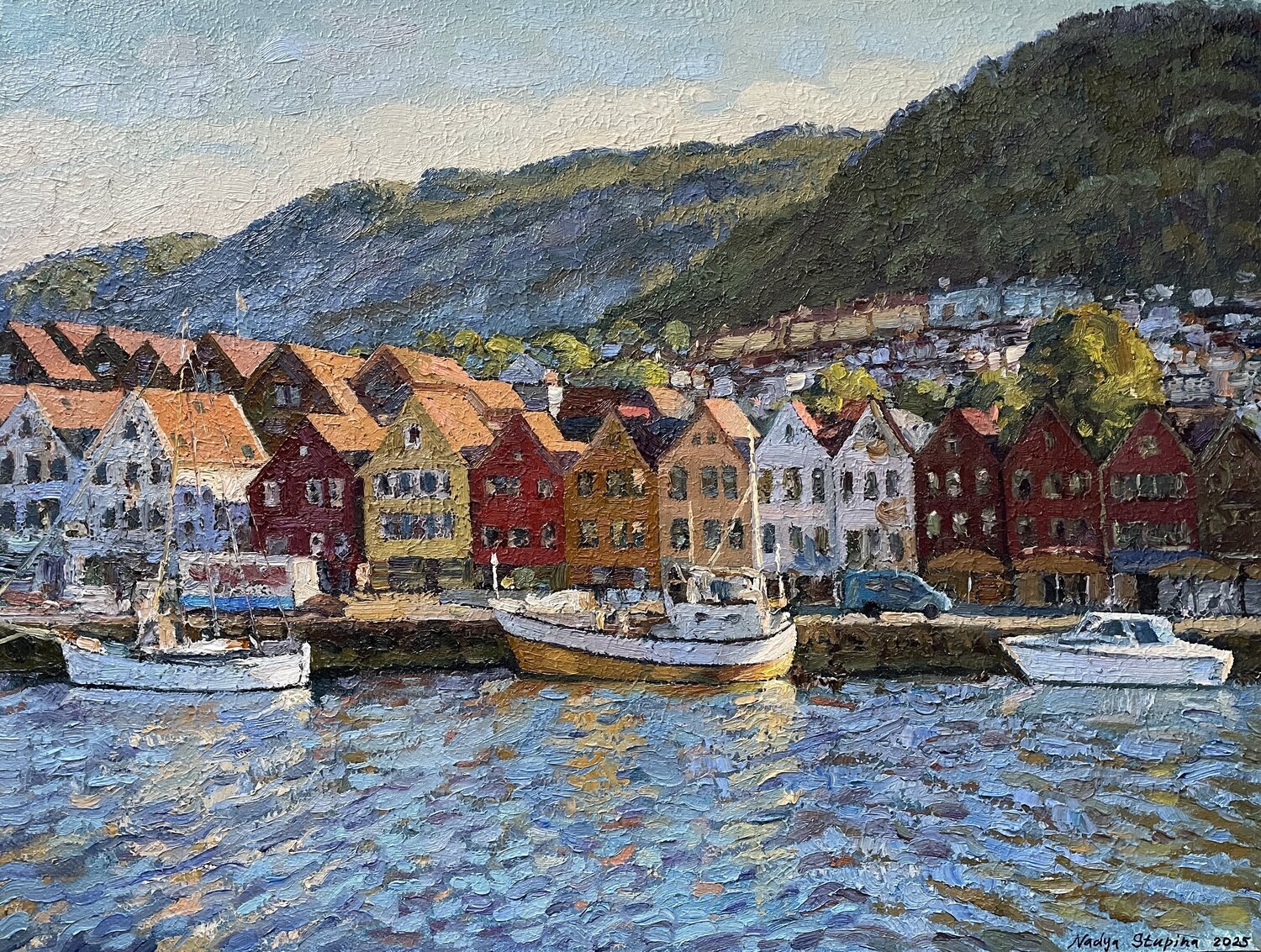 Summer morning in Bergen Nadezda Stupina Original painting for sale