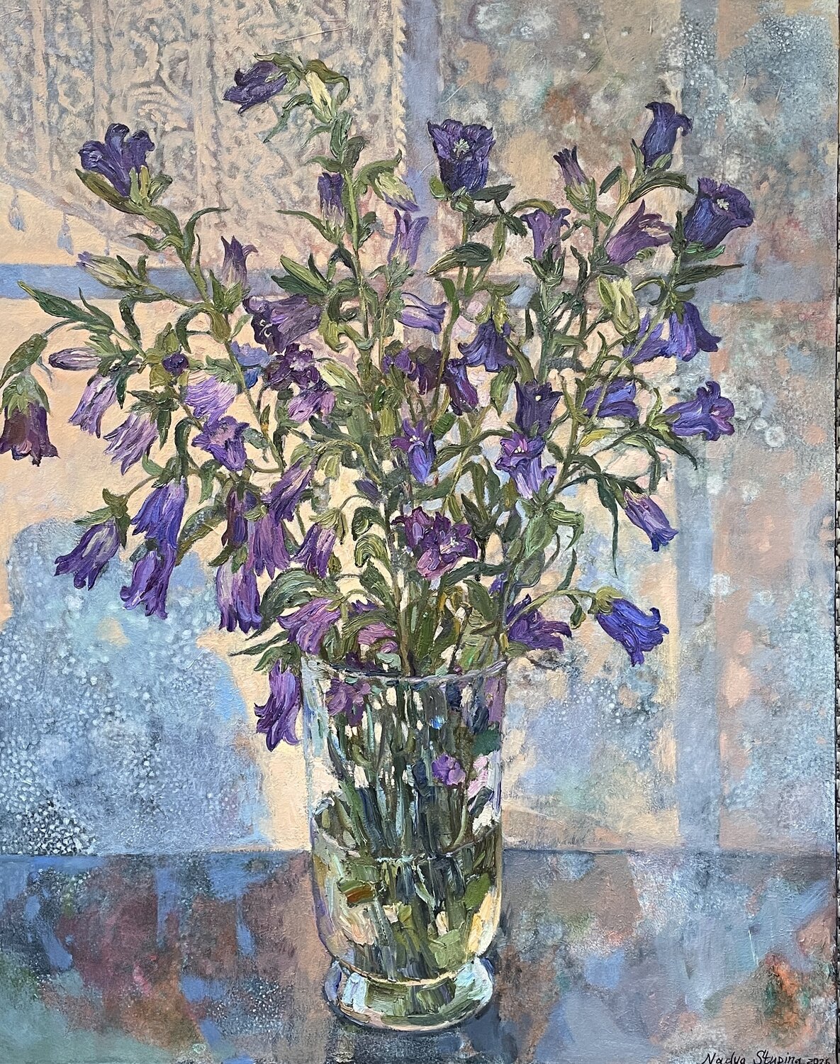 Bouquet of bellflowers Nadezda Stupina Original painting for sale