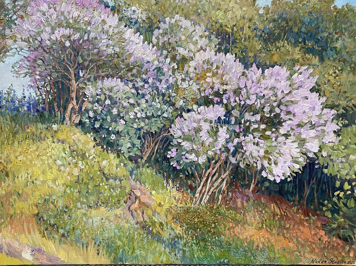Lilac on the hill Nadezda Stupina Original painting for sale