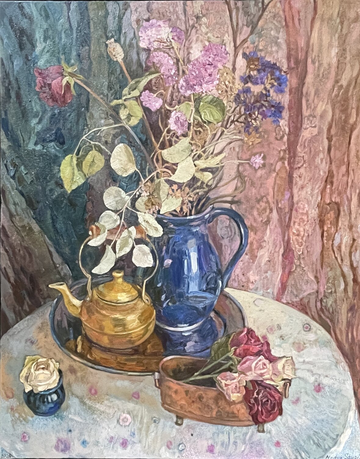 Still life with a brass teapot Nadezda Stupina Original painting for sale