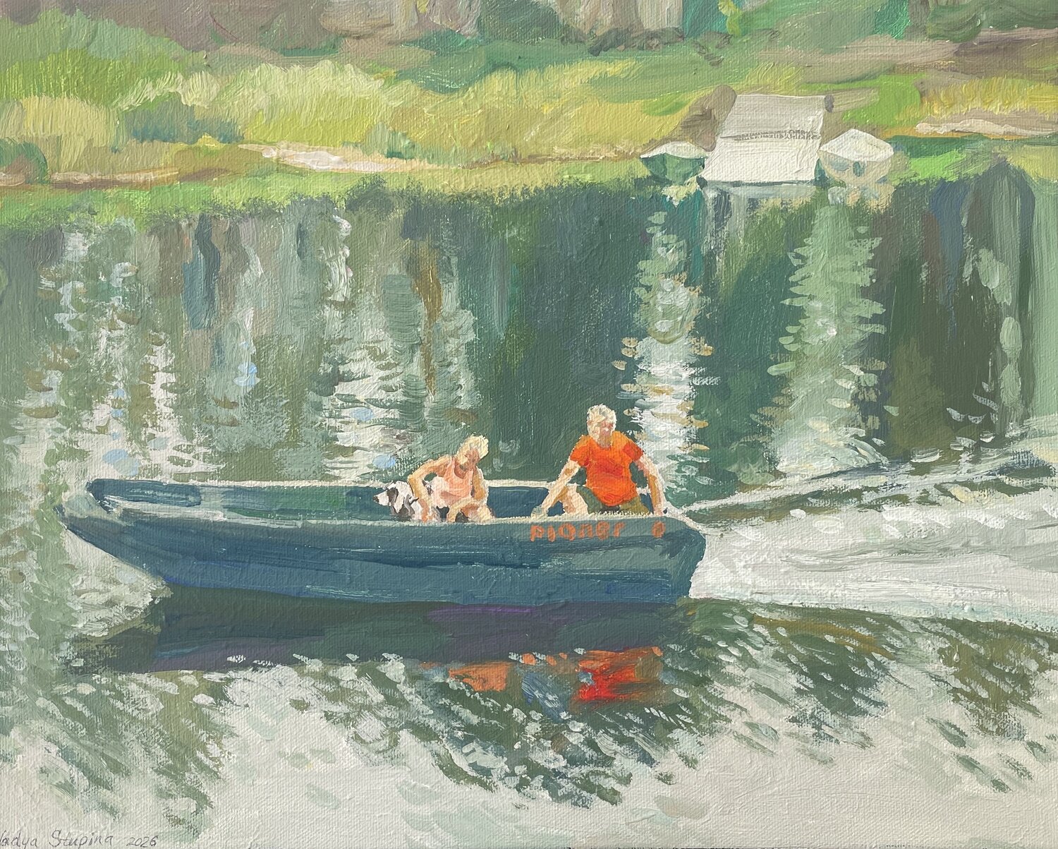 Two in a boat ,not counting the dog Nadezda Stupina Original painting for sale