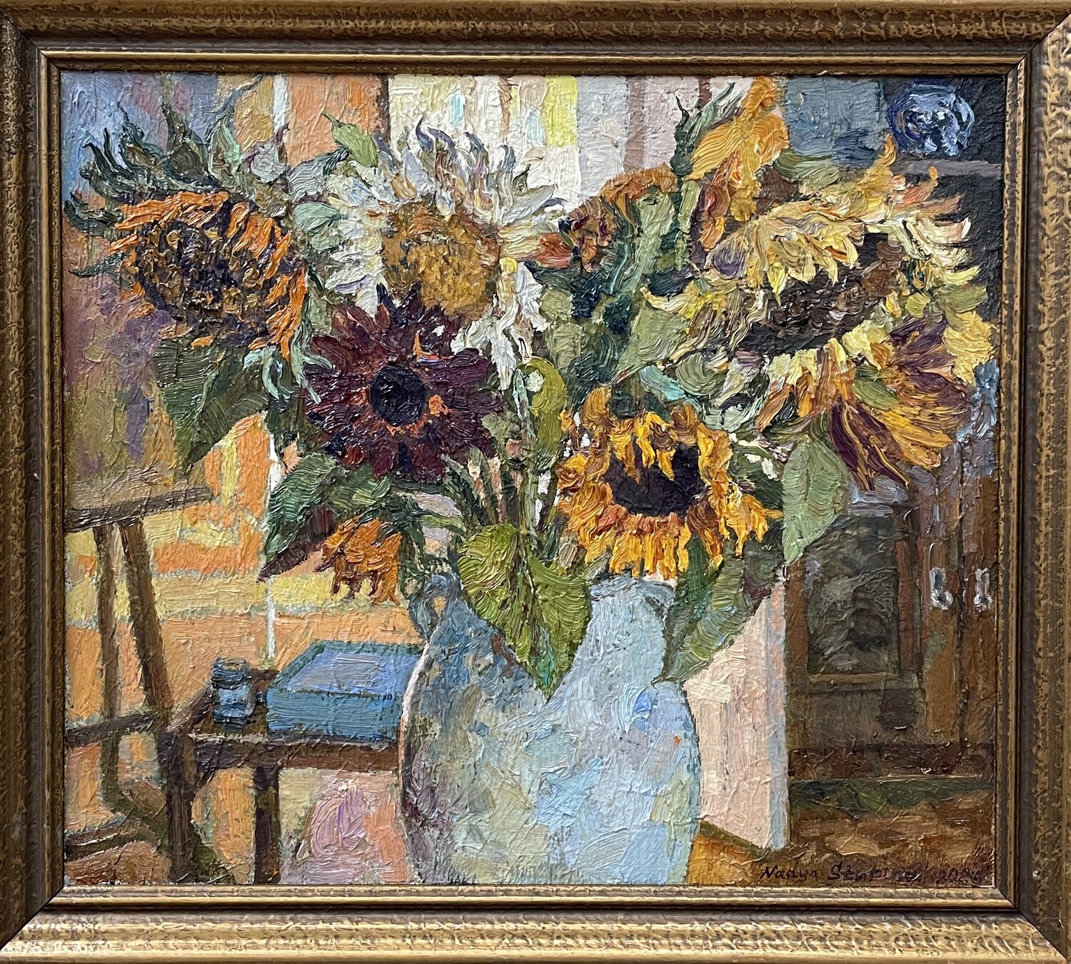 Sunflowers in the studio Nadezda Stupina Original painting for sale