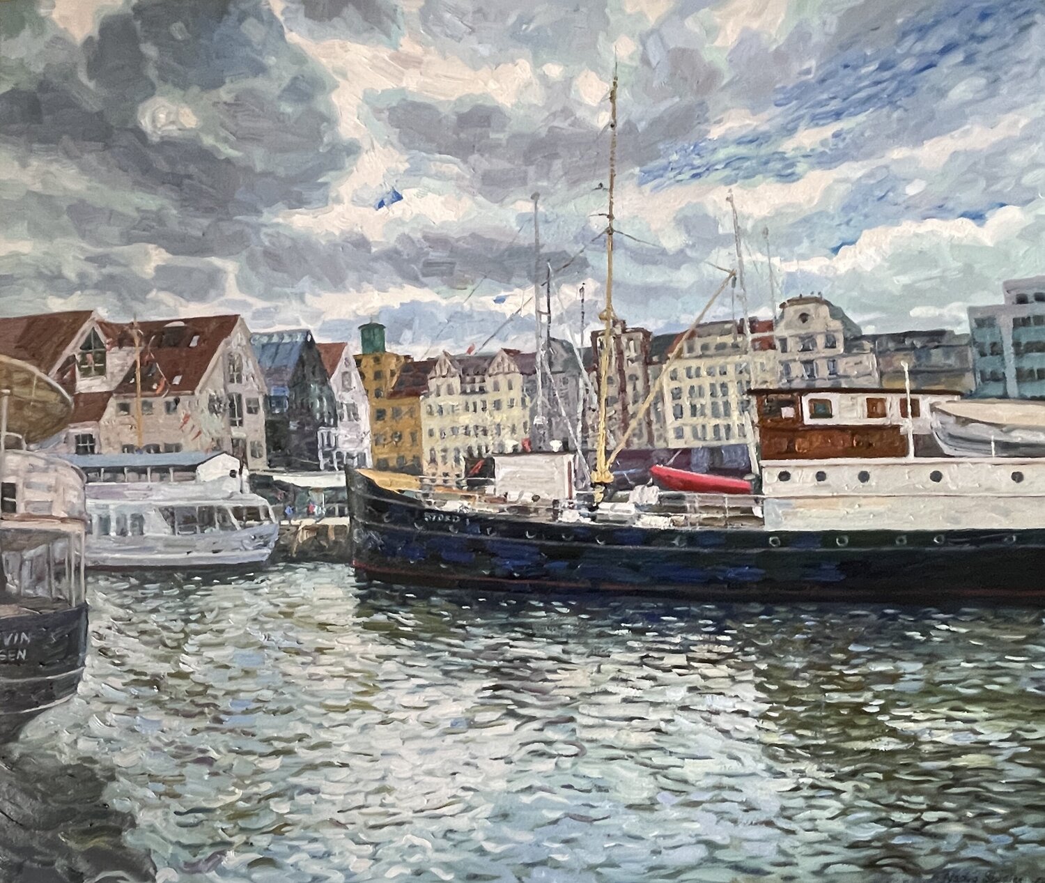 At the Bergen pier Nadezda Stupina Original painting for sale