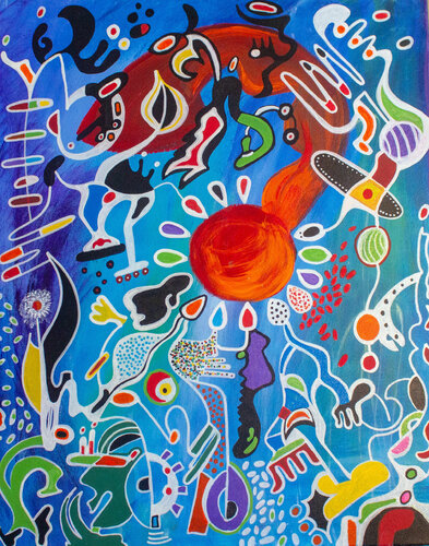 Dance around the Orange Sun by Nathalie Gribinski, Painting for Sale on Select