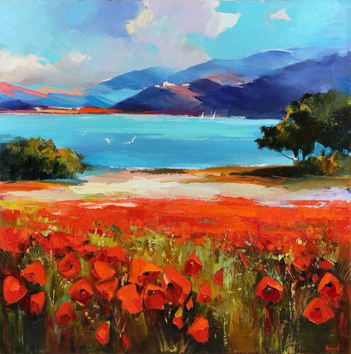The whisper of the wind between the red flowers by Tatiana Yabloed, Painting for Sale on Select