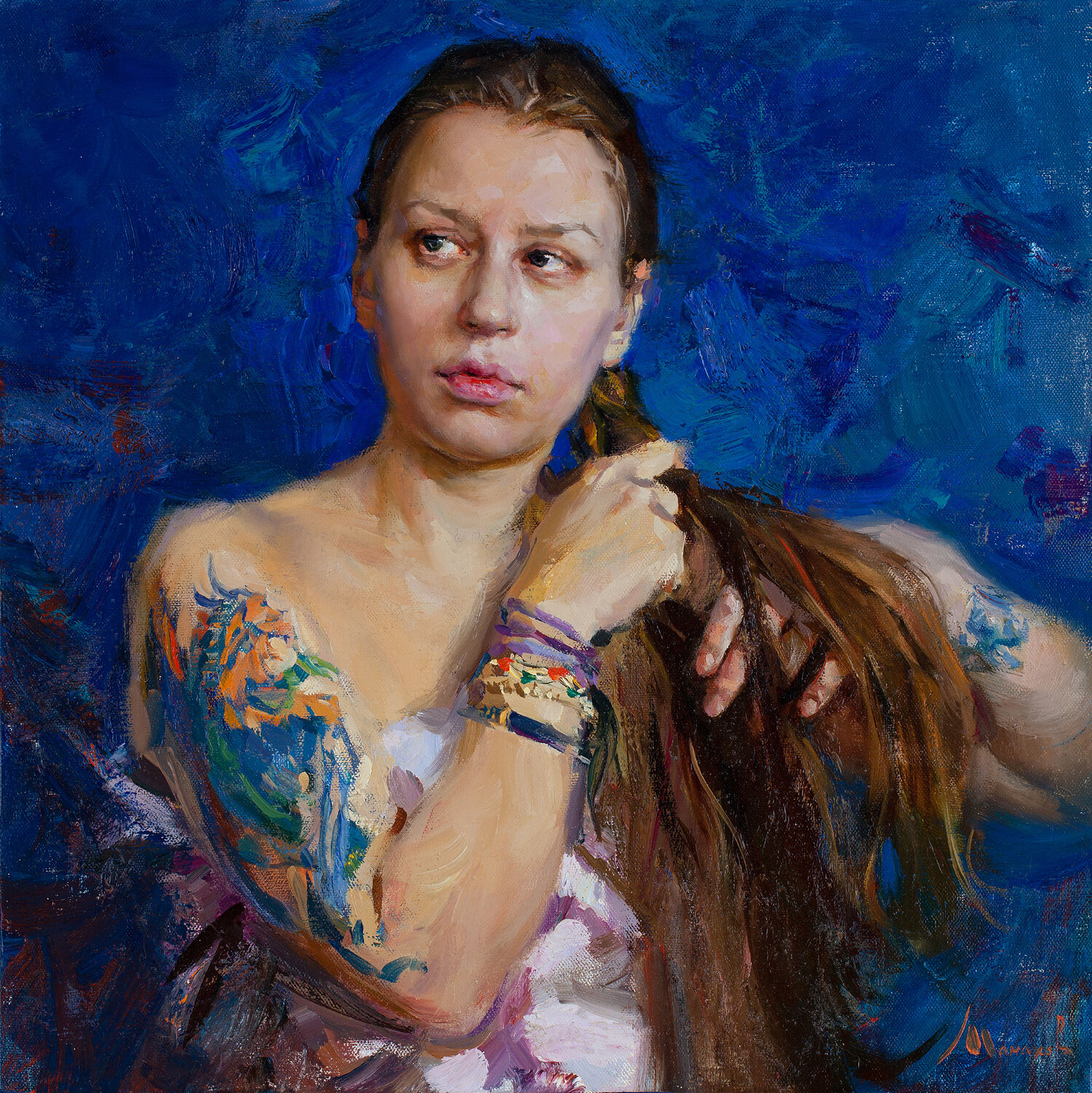 Girl with the Chimera Tattoo Evgeniy Monahov Original painting for sale