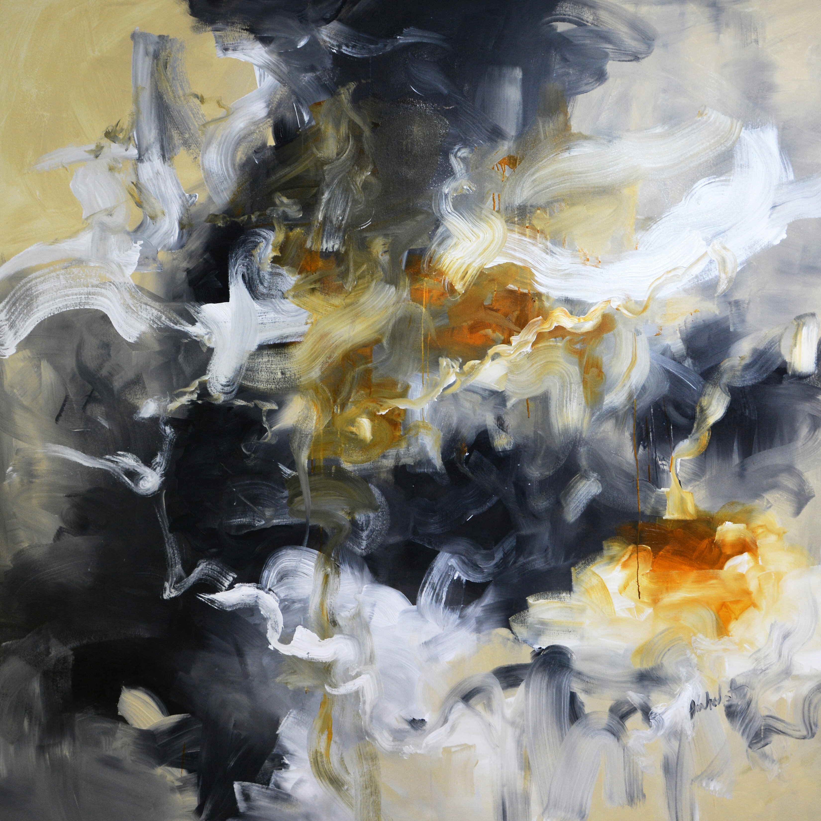 Graceful emergence of the light - Very large abstract painting, neutral tones