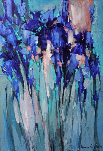 Nightingale's song, Iris flowers by Anastasia Kraineva, Painting for Sale on Select