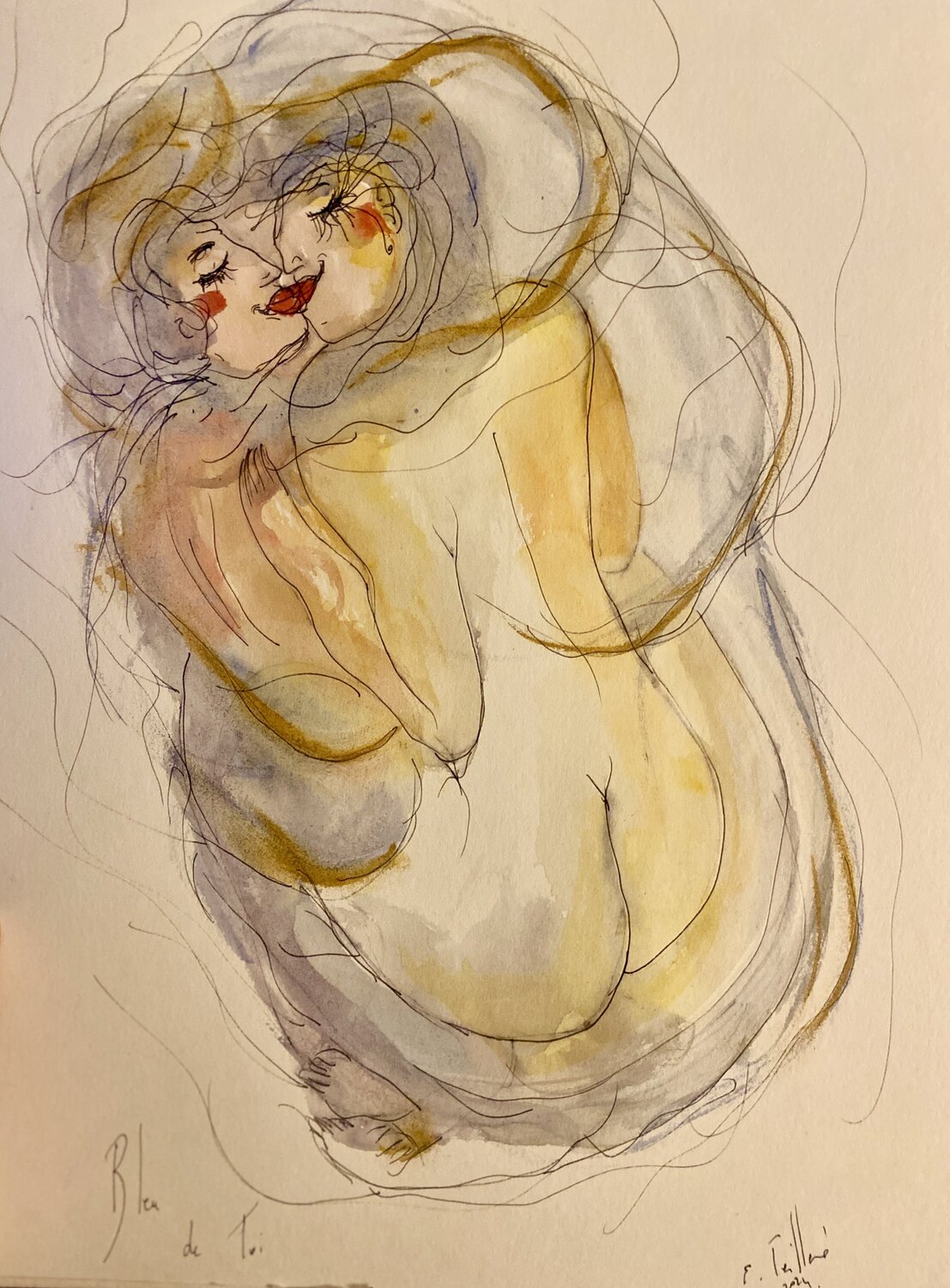 Bleu de Toi Emilie Teillaud Drawing for sale