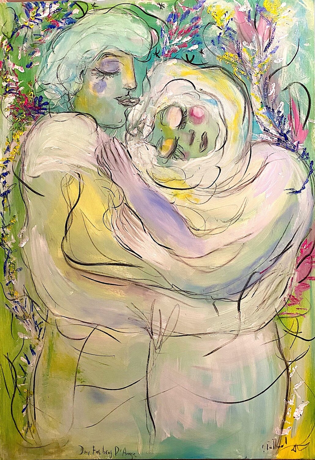 Dans tes bras d'Ange Emilie Teillaud Original painting for sale