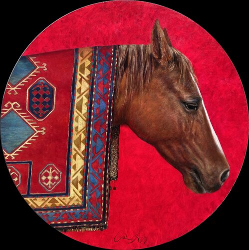 Karabakh horse and carpet by Emil Aziz, Painting for Sale on Select