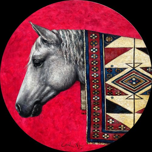 Karabakh horse and carpet by Emil Aziz, Painting for Sale on Select