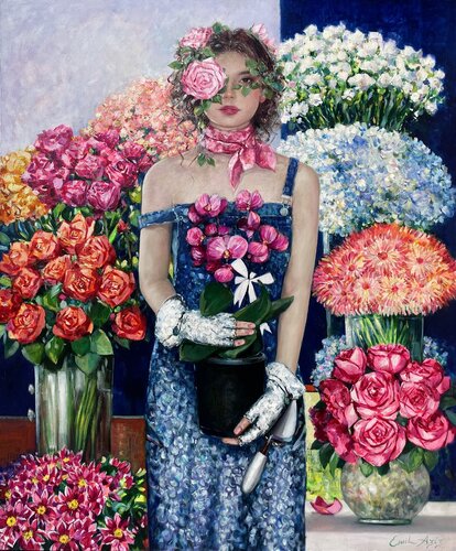 Flower Seller by Emil Aziz, Painting for Sale on Select