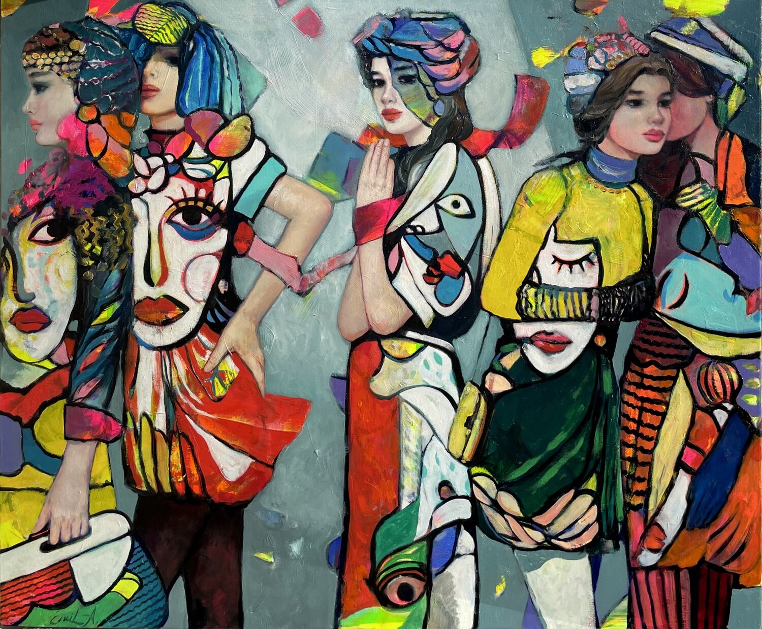Picasso Fashion Show Emil Aziz Original painting for sale