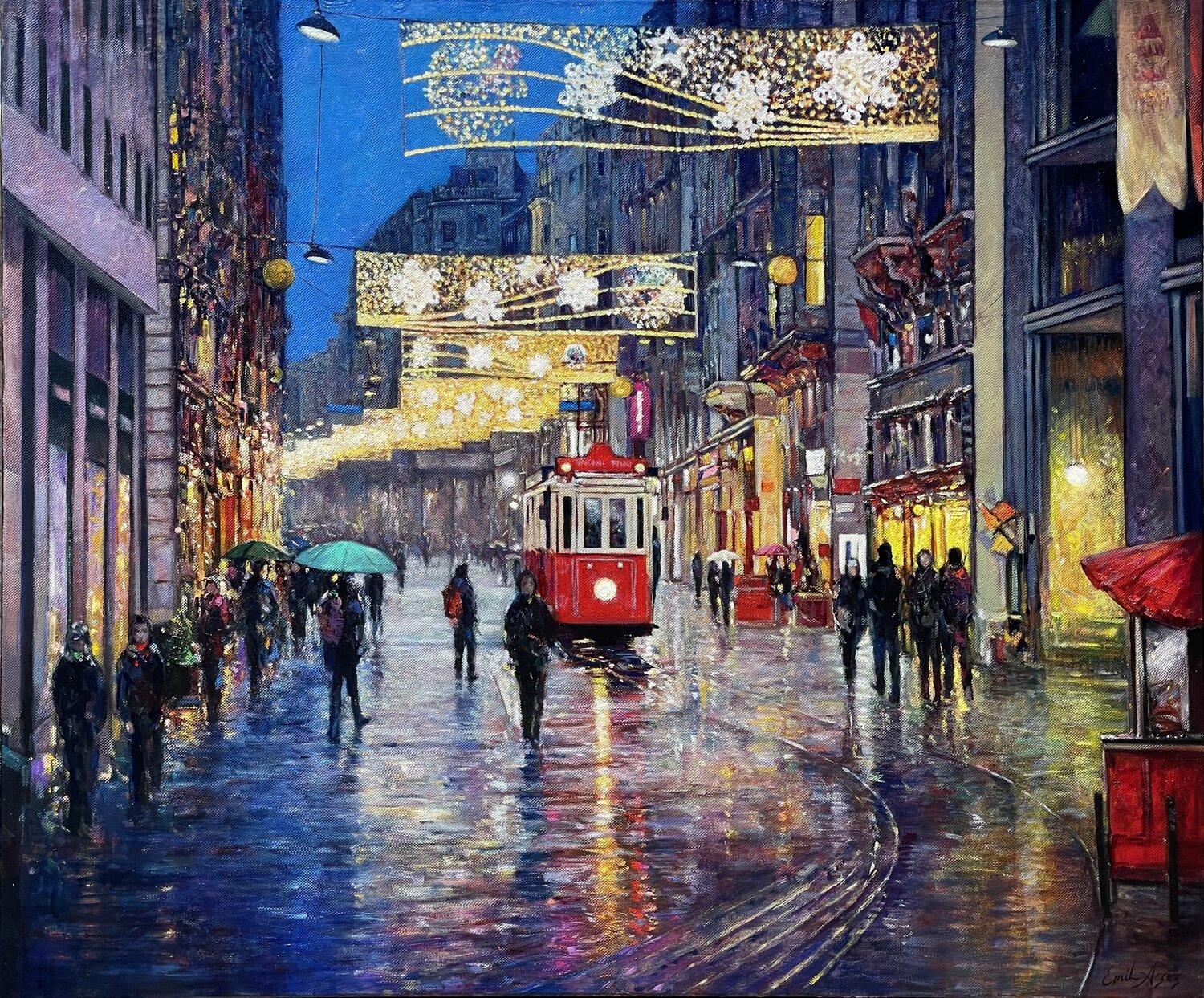 Taksim Istiklal Ave. Emil Aziz Original painting for sale
