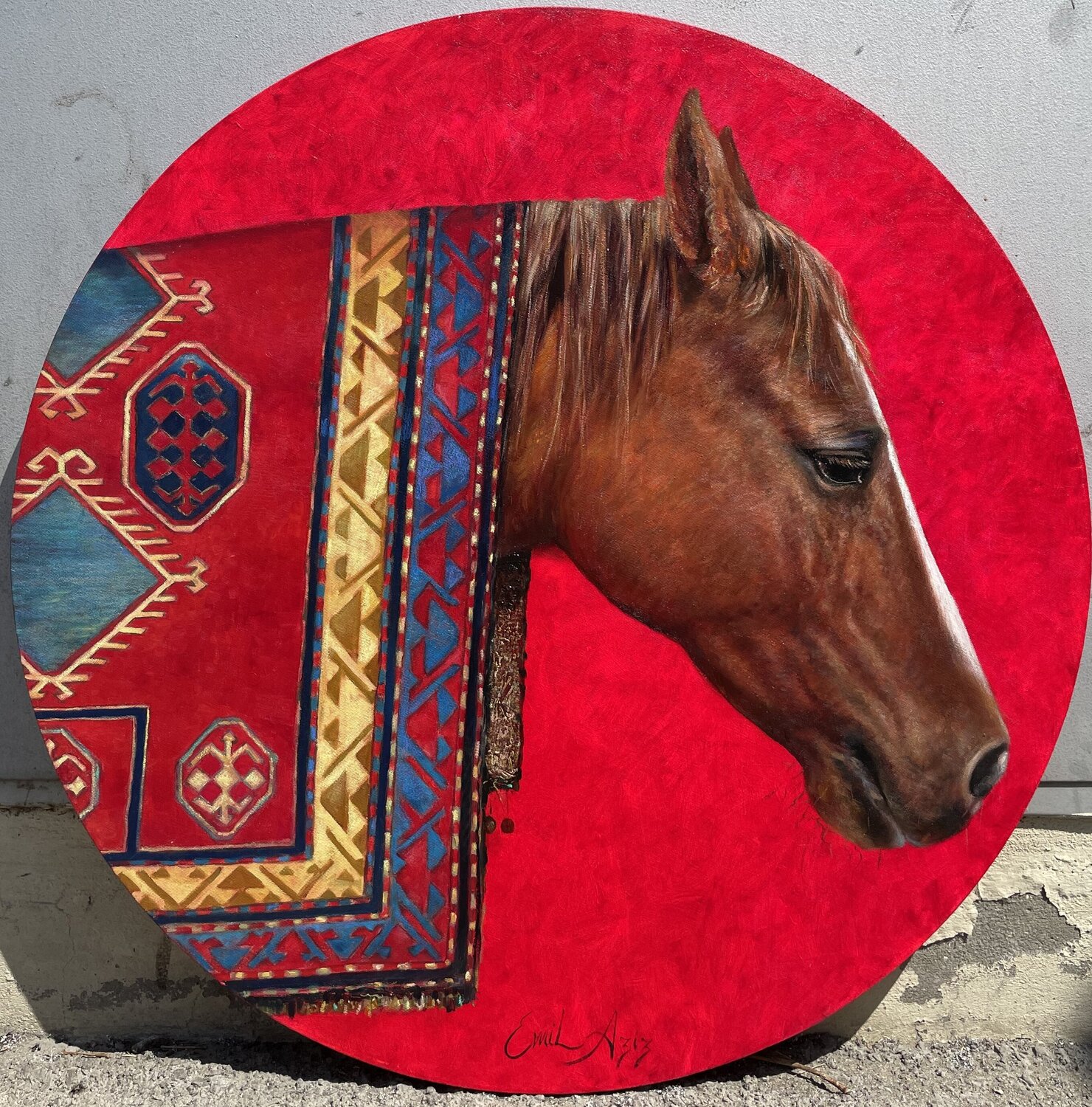 Karabakh horse and carpet Emil Aziz Original painting for sale