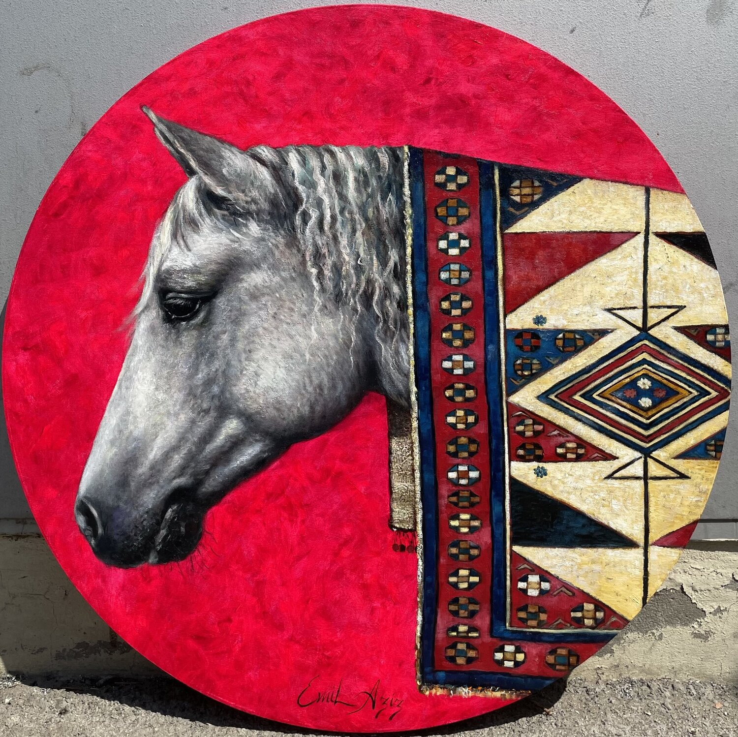 Karabakh horse and carpet Emil Aziz Original painting for sale