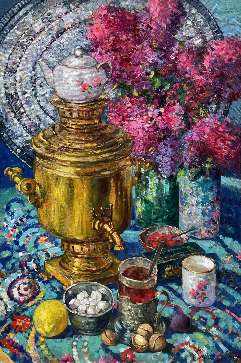 Golden Samovar Emil Aziz Original painting for sale
