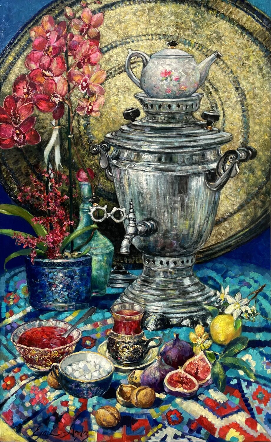 Silver Samovar Emil Aziz Original painting for sale
