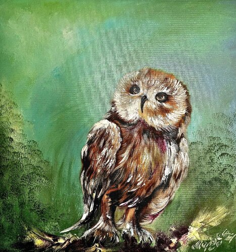 Wise Owl by Margarita Akhmetgaleeva, Painting for Sale on Select