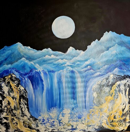 The Lunar Waterfall by Margarita Akhmetgaleeva, Painting for Sale on Select