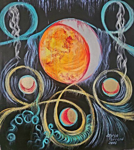Golden Full Moon Dance by Margarita Akhmetgaleeva, Painting for Sale on Select