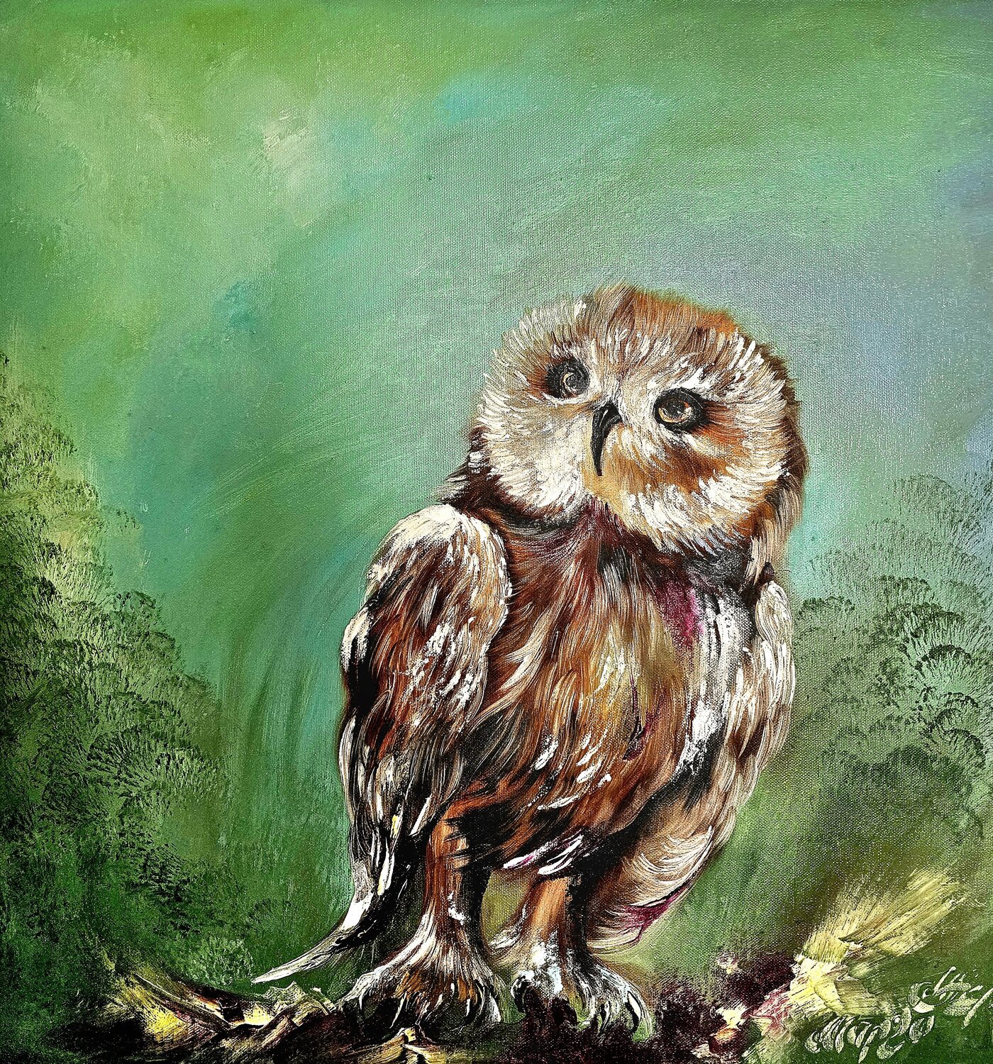 Wise Owl Margarita Akhmetgaleeva Original painting for sale