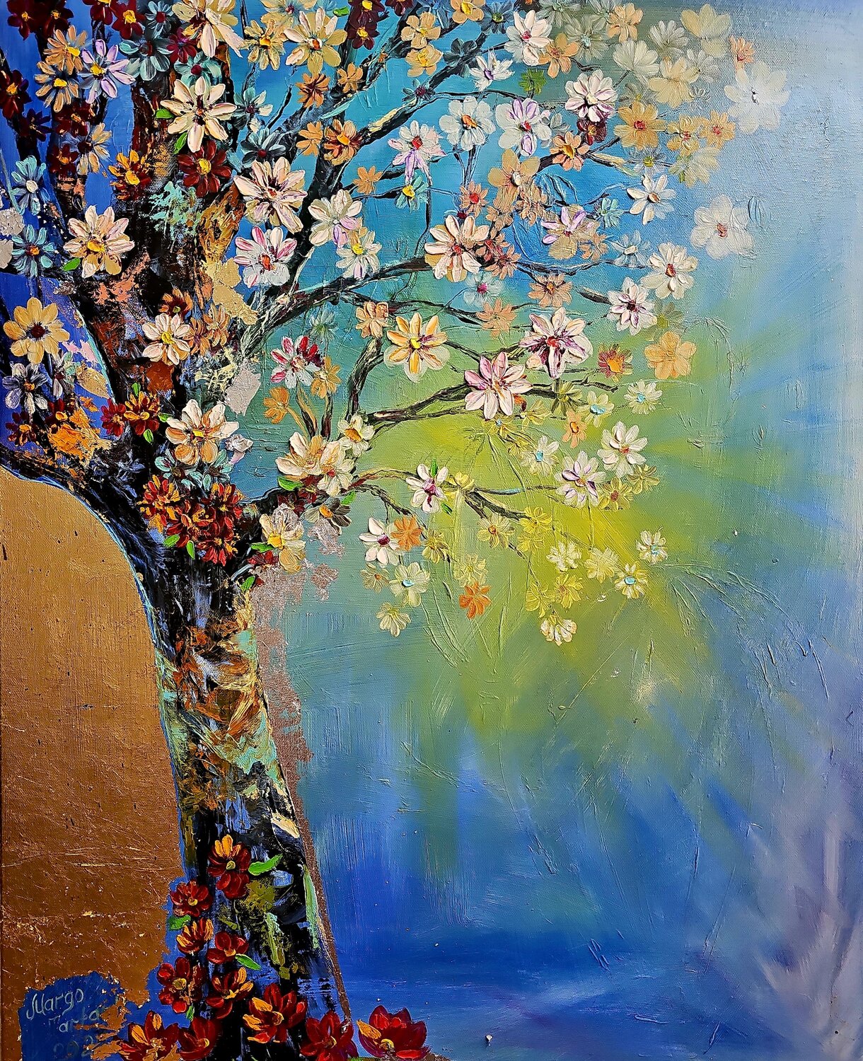 Ancestral Radiance: The Golden Bloom Margarita Akhmetgaleeva Original painting for sale