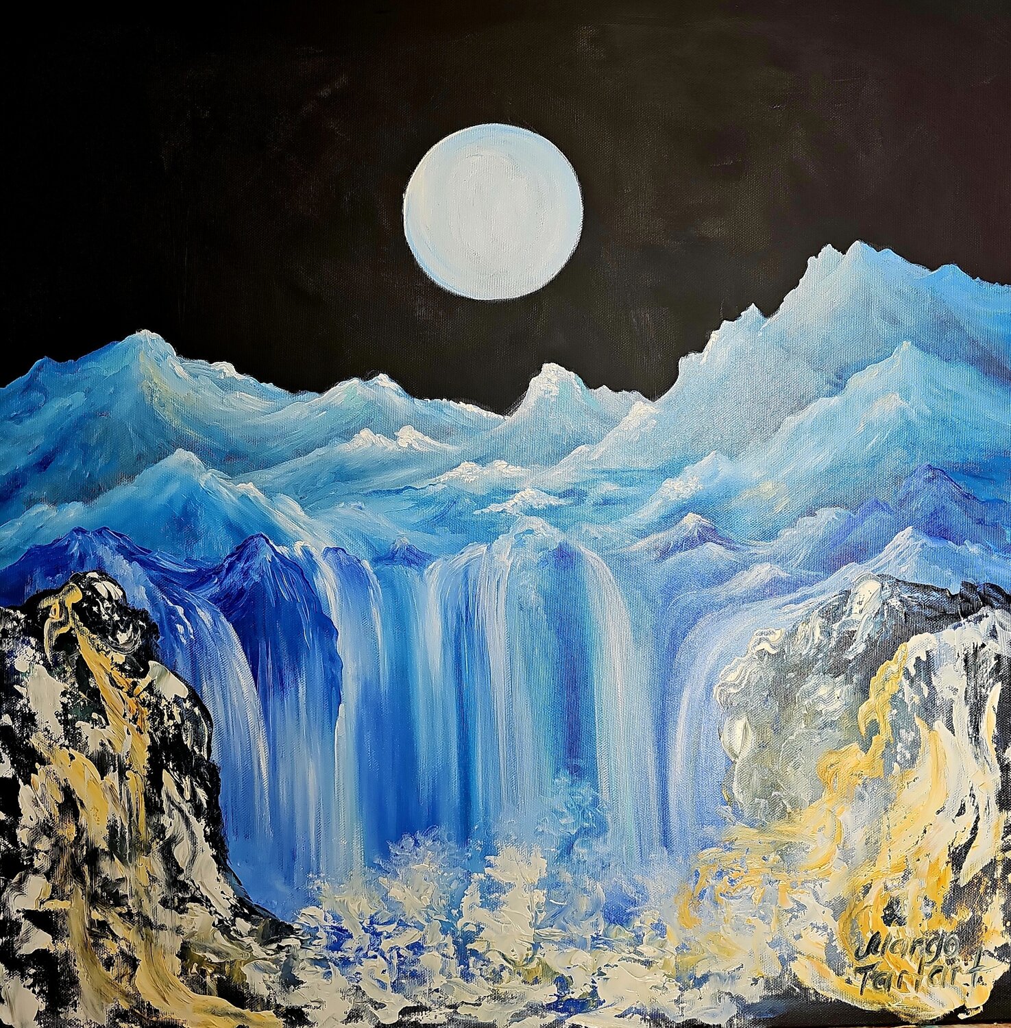The Lunar Waterfall Margarita Akhmetgaleeva Original painting for sale