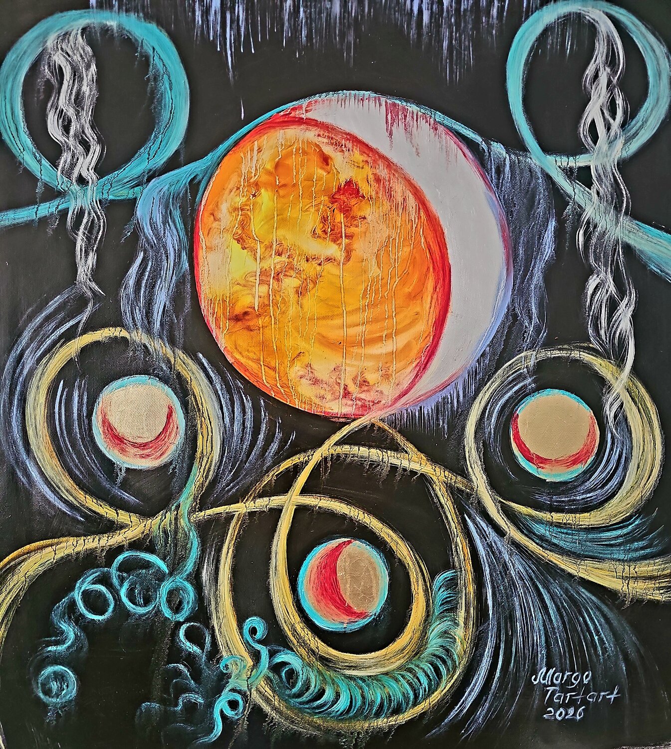 Golden Full Moon Dance Margarita Akhmetgaleeva Original painting for sale