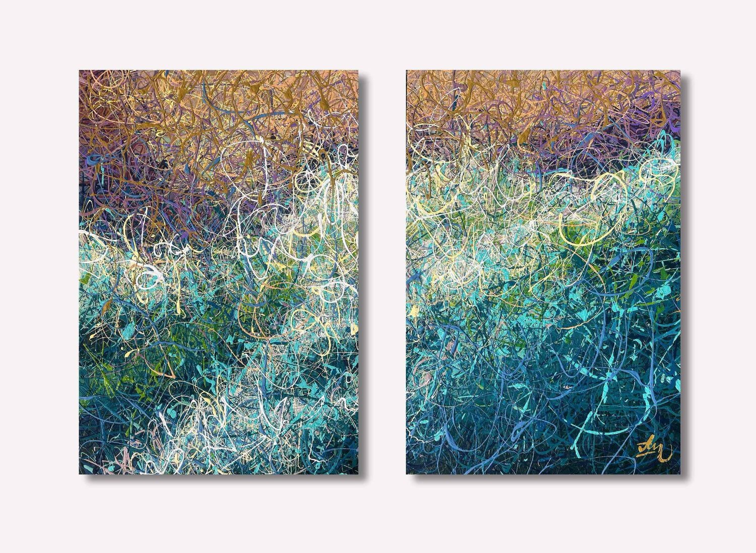 Waves of Inner Light - Diptych Nadiia Antoniuk Original painting for sale