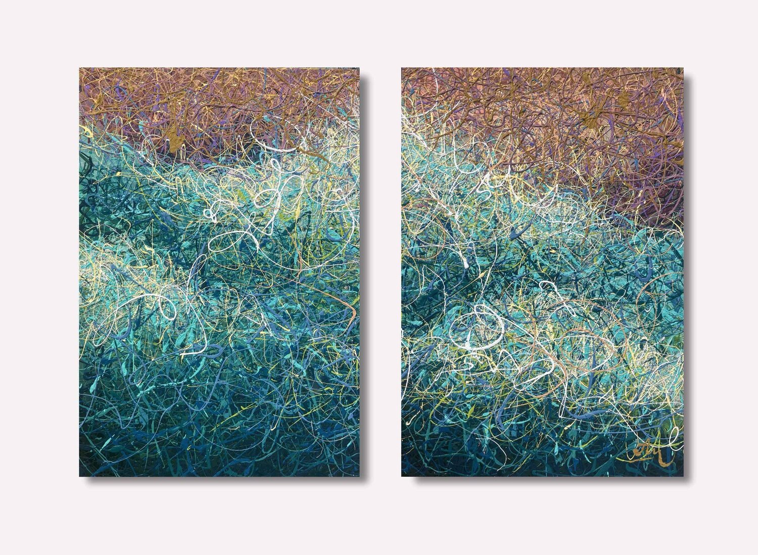 Waves of Inner Light - Diptych Nadiia Antoniuk Original painting for sale